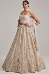 Light Beige Mirror & Pearl Corset Lehenga Set