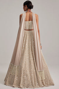 Light Beige Mirror & Pearl Corset Lehenga Set