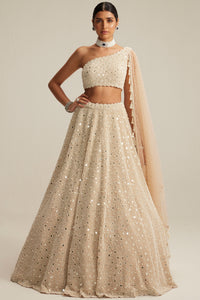Light Beige Mirror & Pearl Lehenga Set