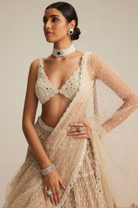 Light Beige Pearl Drop Multi Tier Lehenga Set