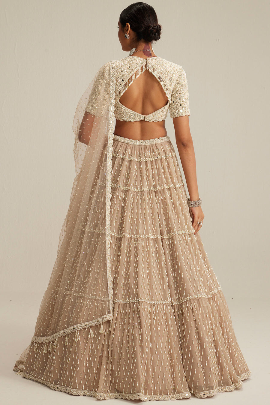 Light Beige Multi Tier Lehenga Set