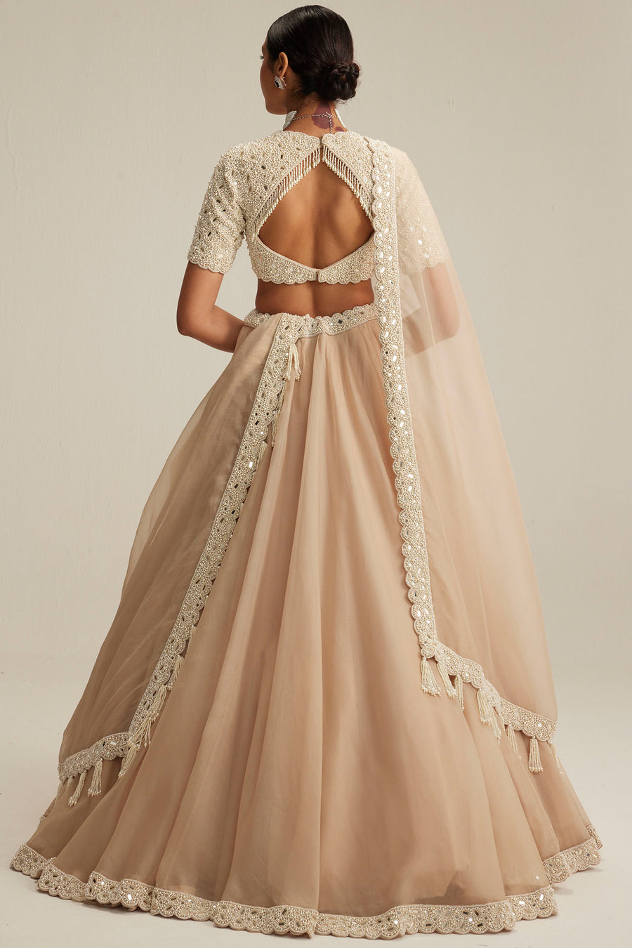 Light Beige Mirror & Pearl Lehenga