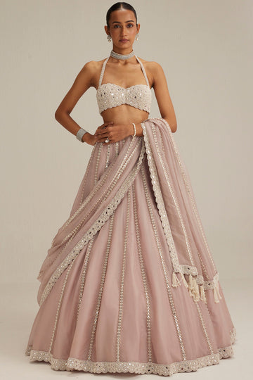 Ash Pink Linear Embroidered Lehenga