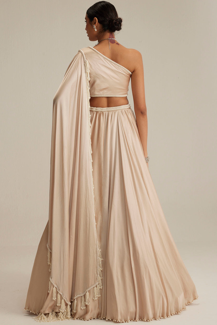 Light Beige Satin Lehenga Set