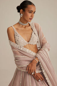 Ash Pink Pearl Linear Lehenga