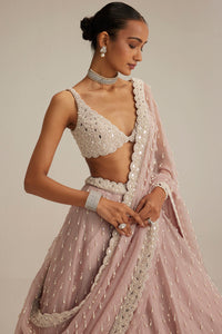 Ash Pink Pearl Drop Organza Lehenga Set