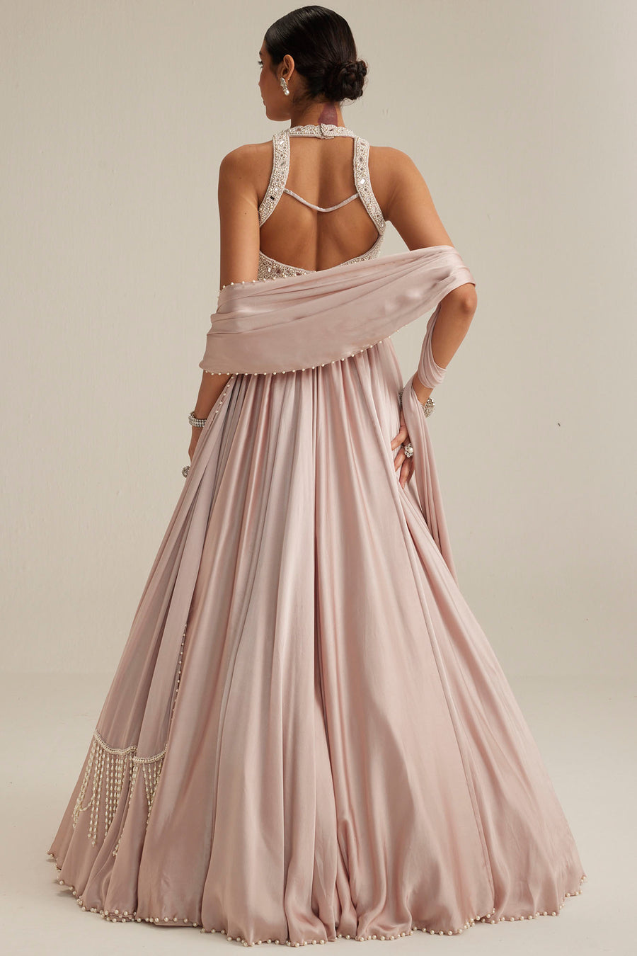 Ash Pink Satin Skirt Set