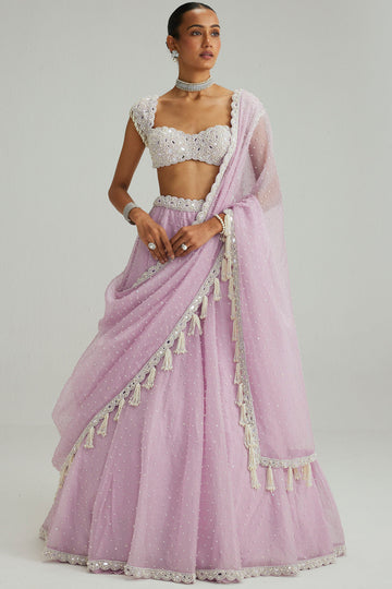 Lavender Mirror & Pearl Lehenga Set