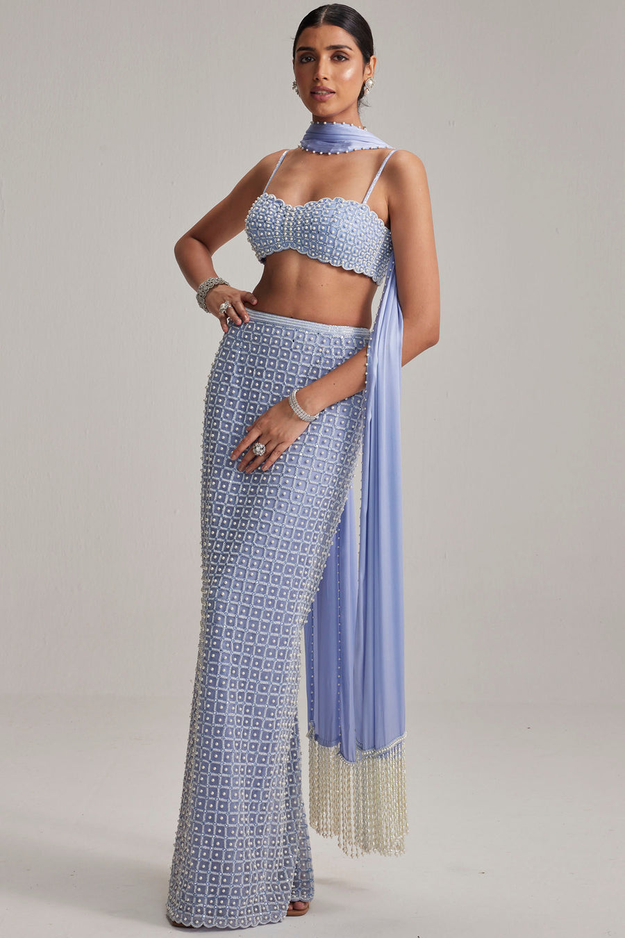 Dew Blue Pencil Skirt Set