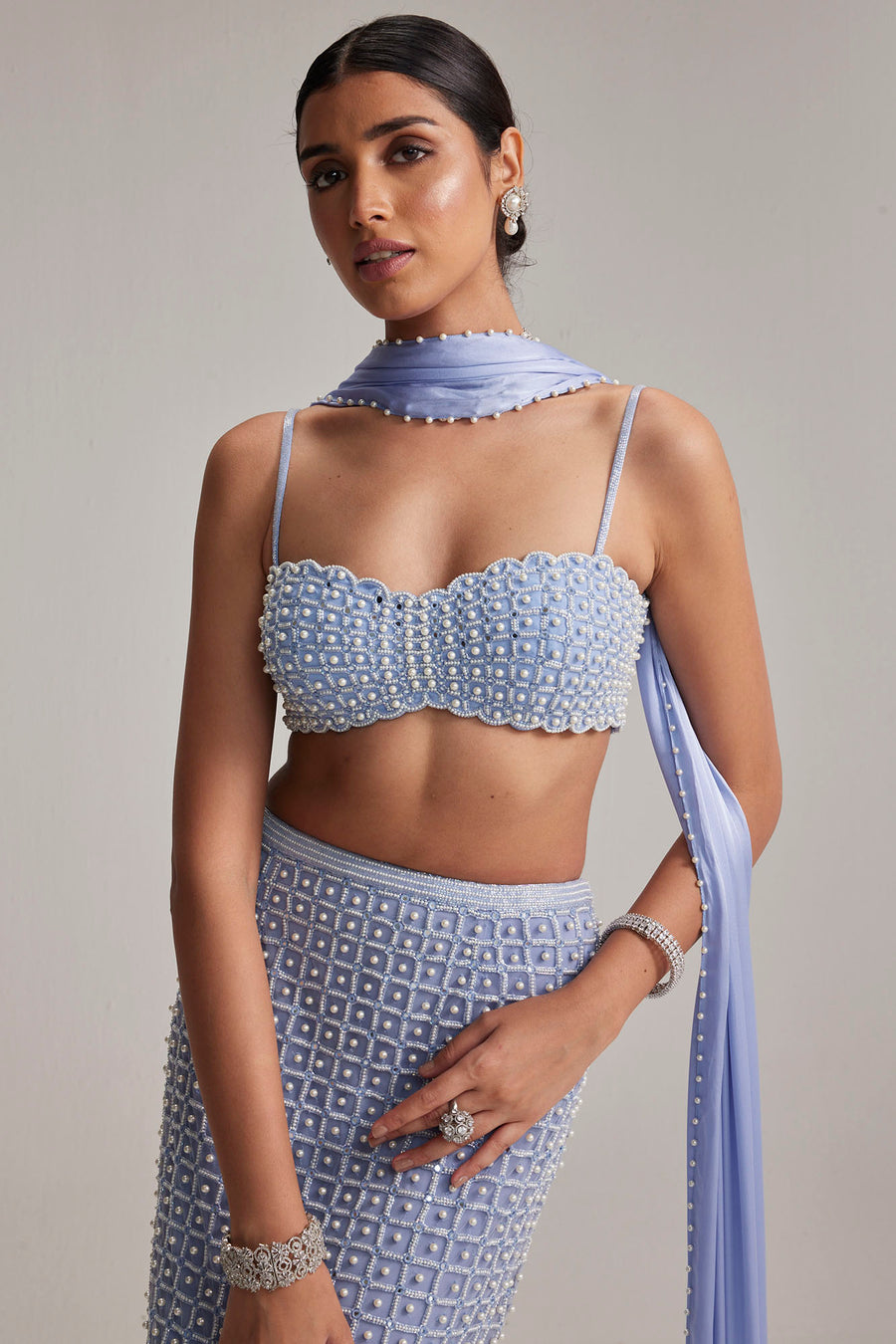 Dew Blue Pencil Skirt Set