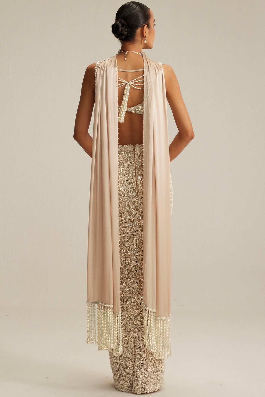 Light Beige V neck Pencil Skirt Set