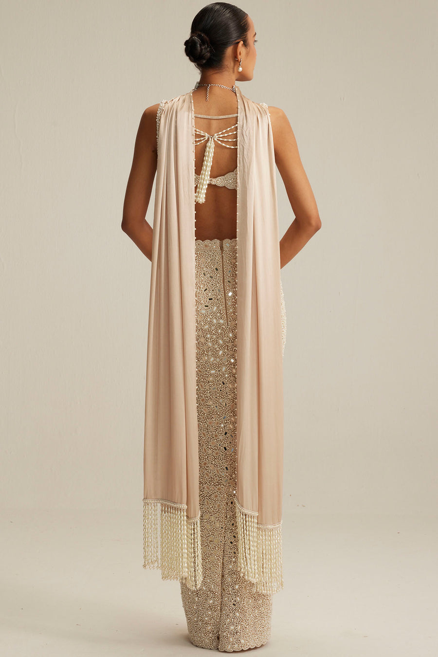 Light Beige V neck Pencil Skirt Set