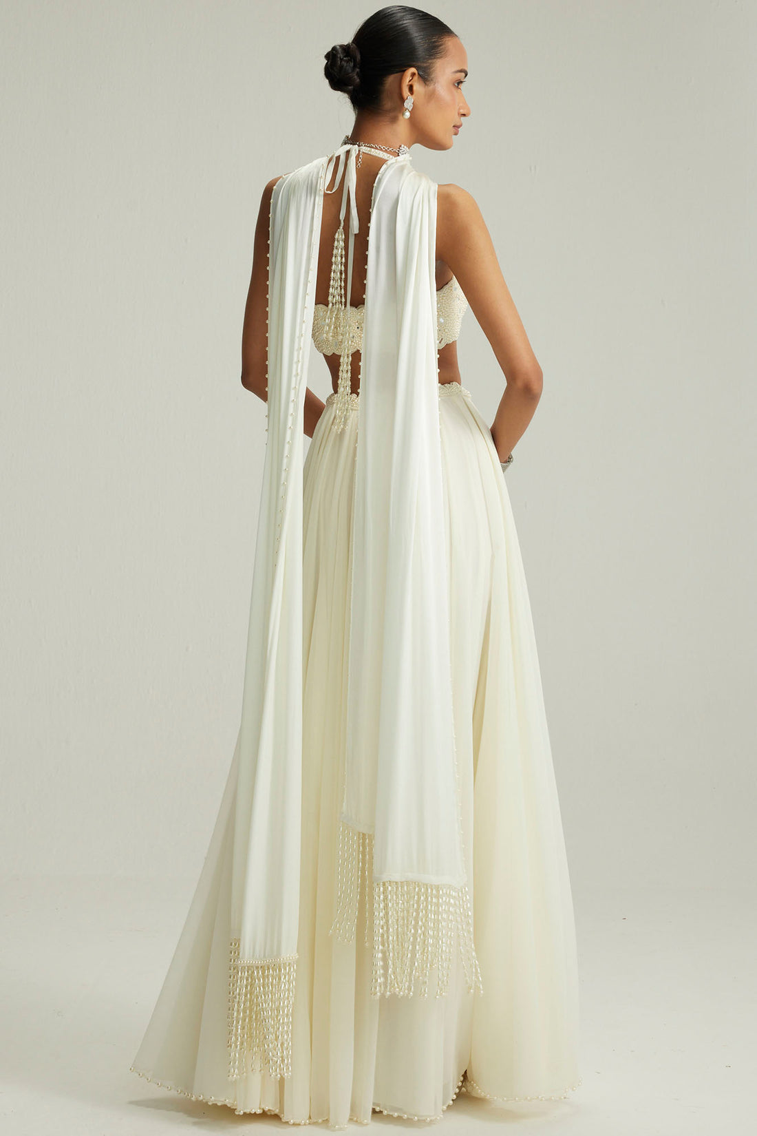 Off White Halter Neck Blouse Skirt Set