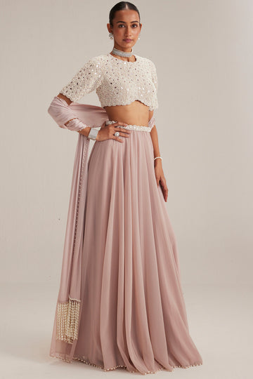 Ash Pink Georgette Skirt with Blouse and Stole