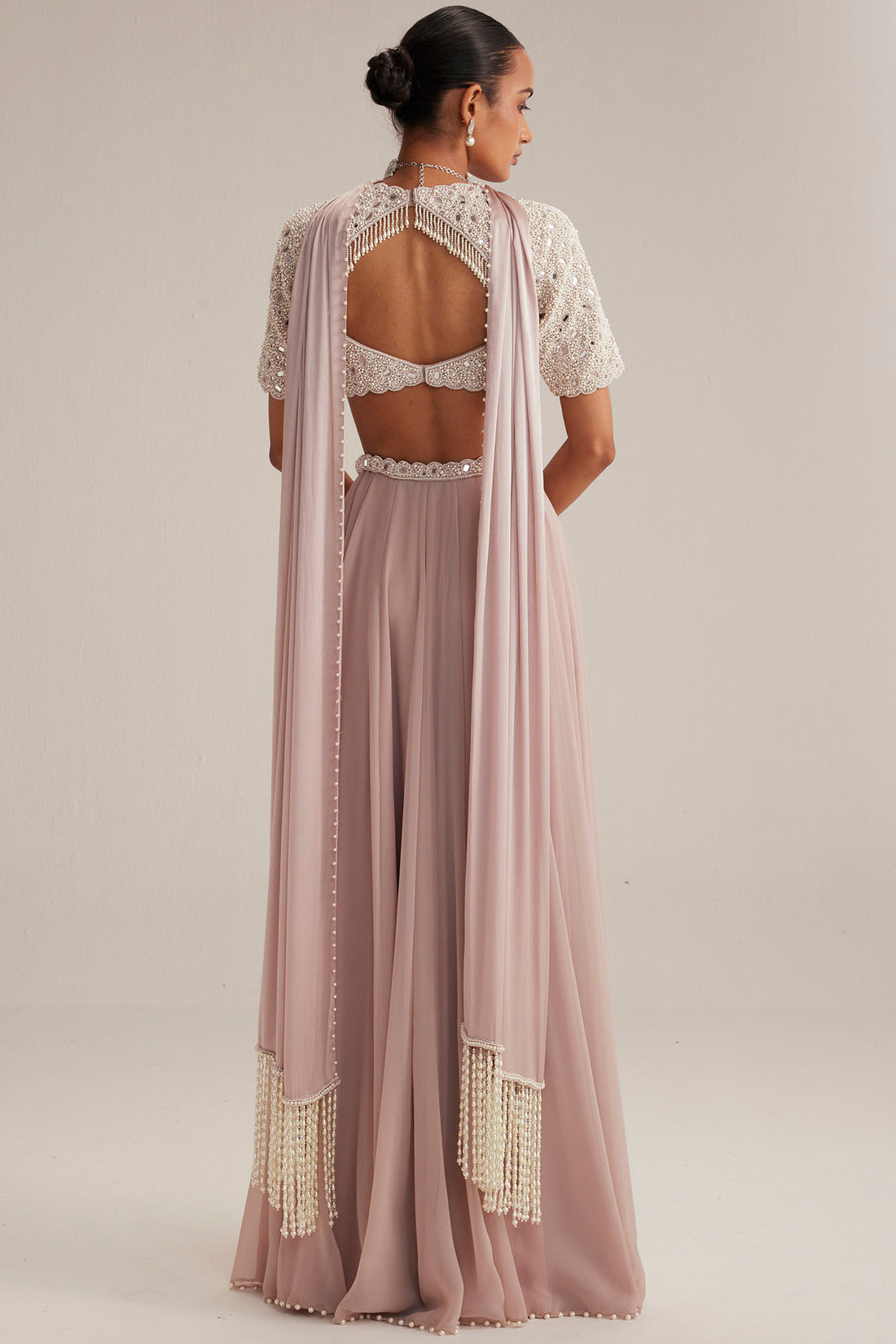 Ash Pink Georgette Skirt with Blouse and Stole