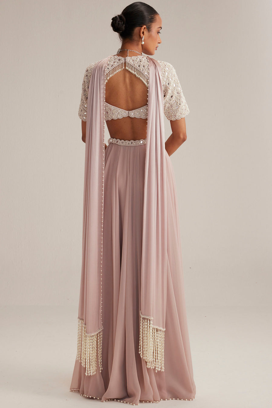 Ash Pink Georgette Skirt with Blouse and Stole