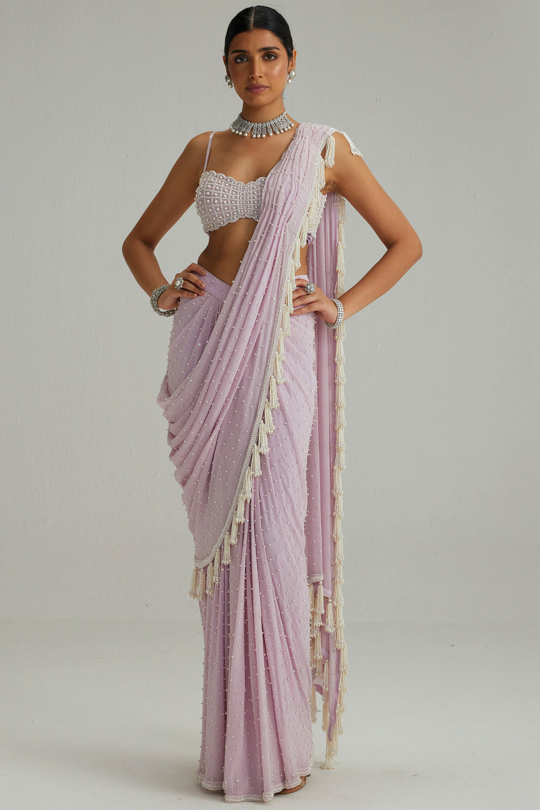 Lavender Draped Saree Set