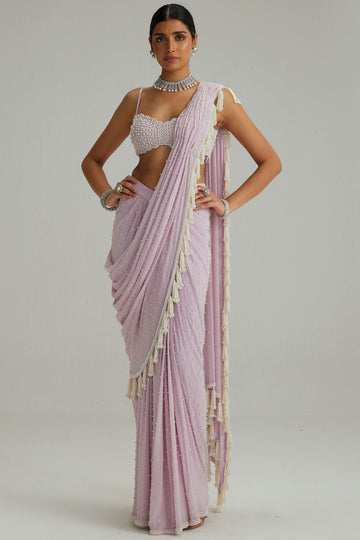 Lavender Draped Saree Set