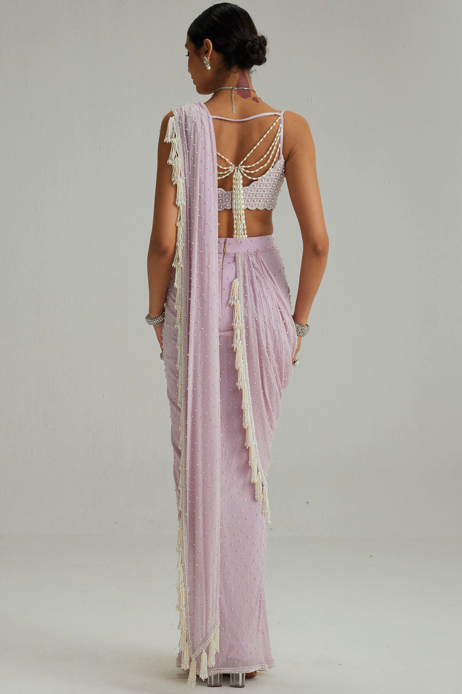 Lavender Draped Saree Set
