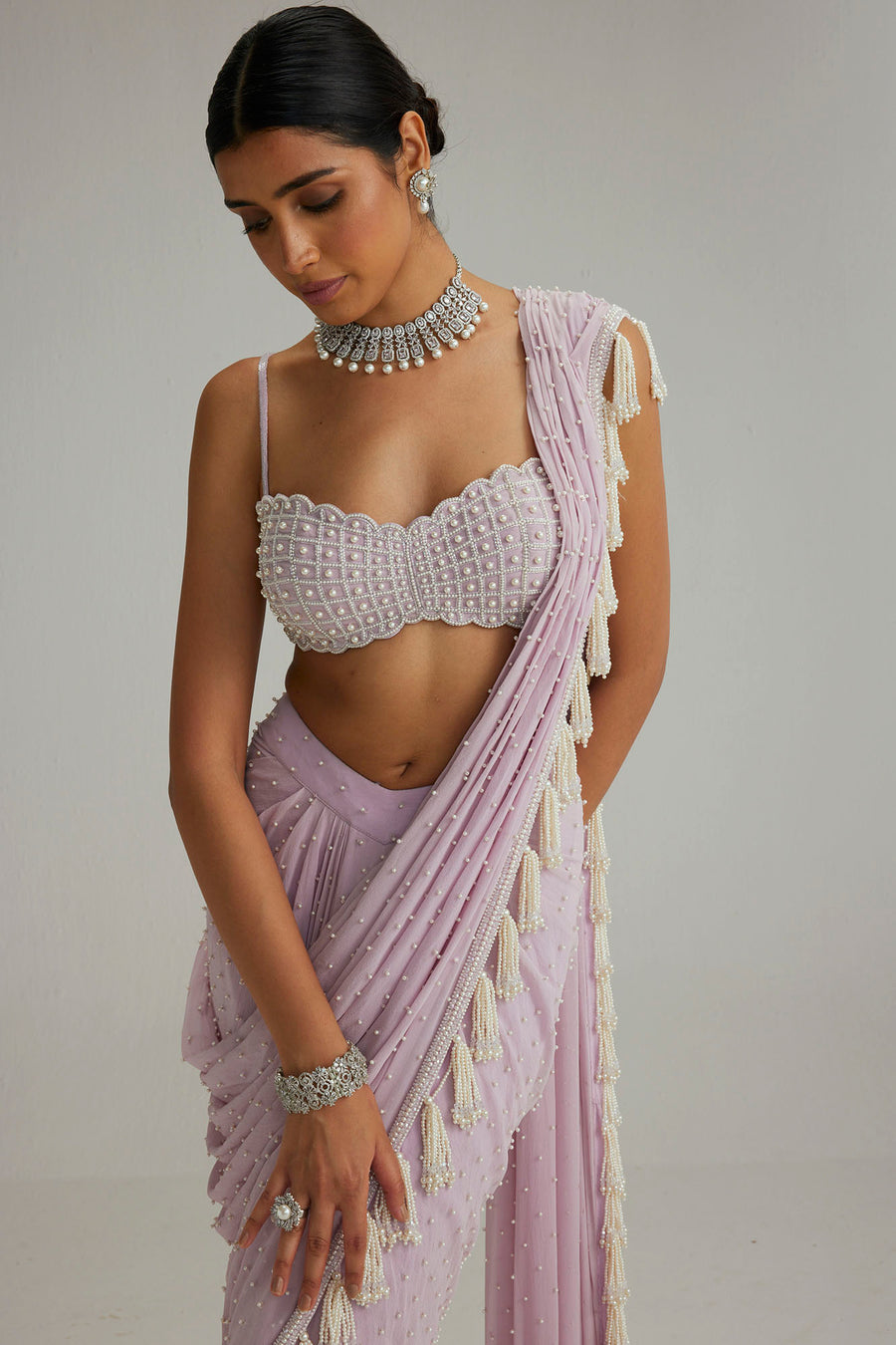 Lavender Draped Saree Set