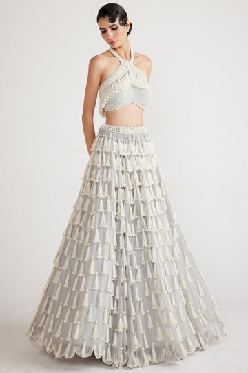 Grey Chandelier Pearl Drop Skirt Set