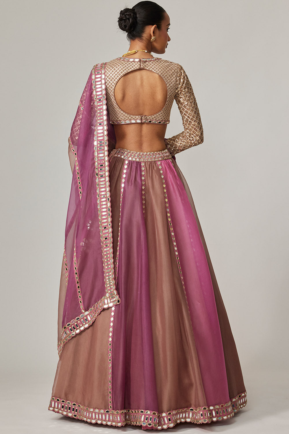Mud Mauve Lehenga with V-Neck Blouse