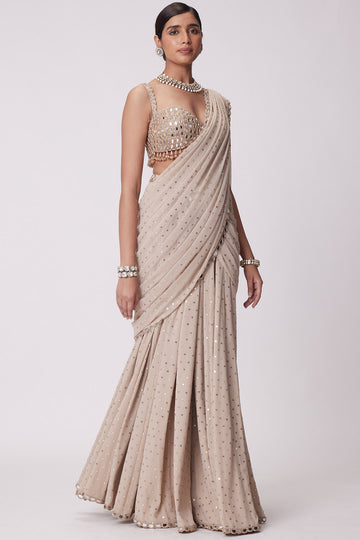 Light Beige Pre Draped Saree