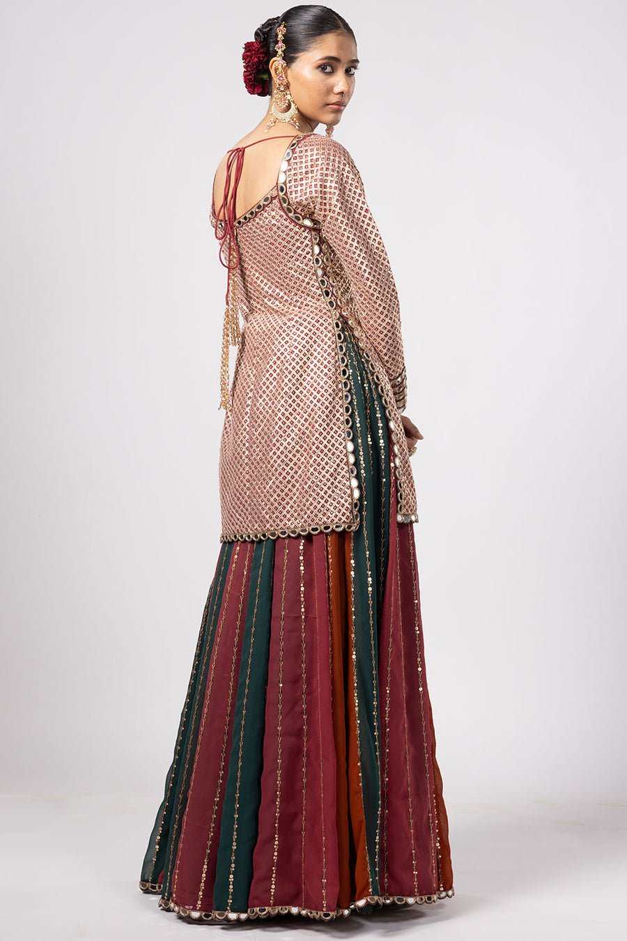 Jade Green Kurta Lehenga Pants Set