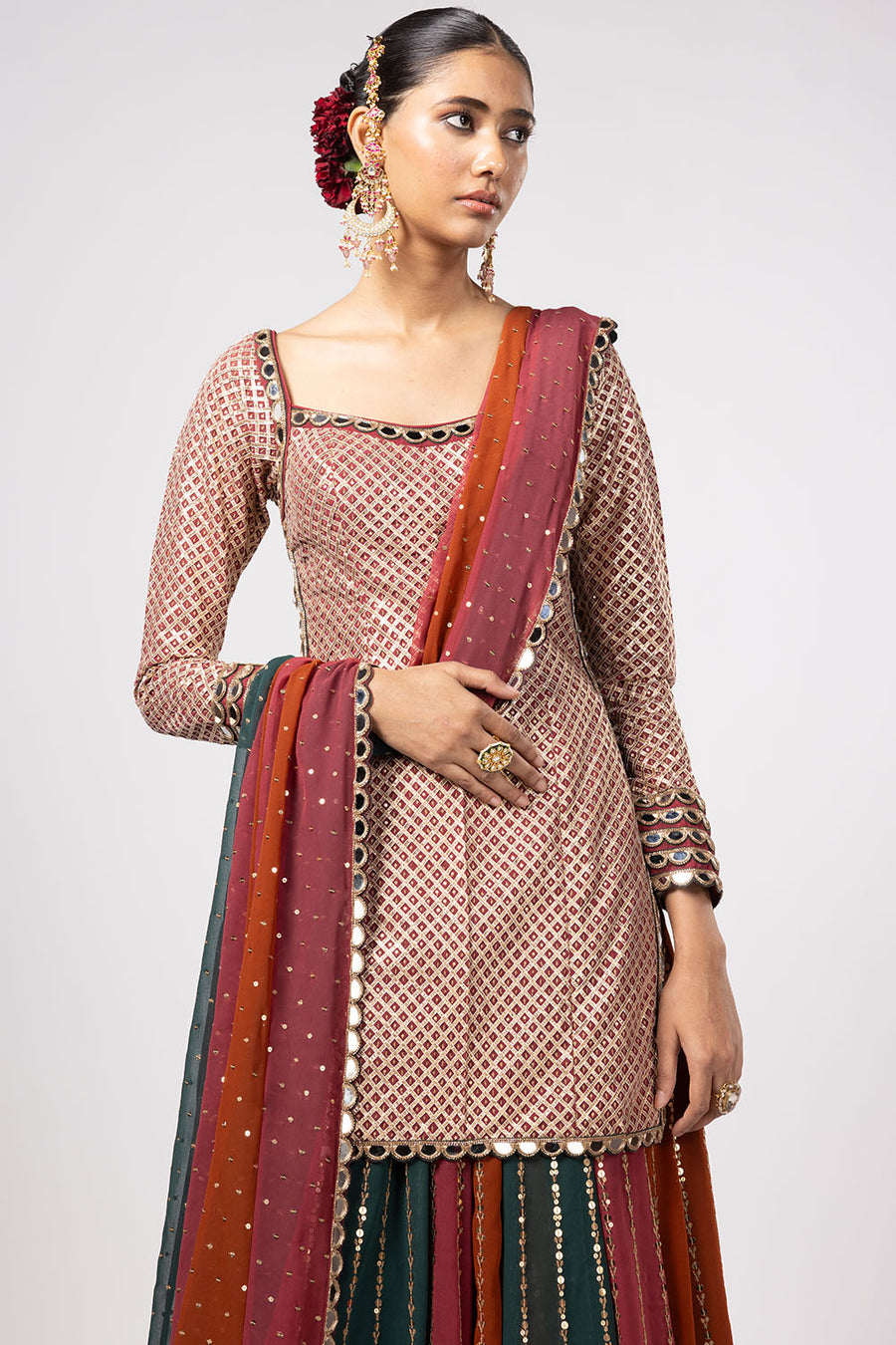 Jade Green Kurta Lehenga Pants Set