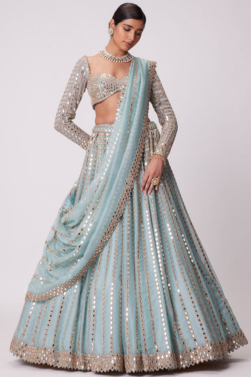 Powder Blue Linear Embroidered Lehenga Set