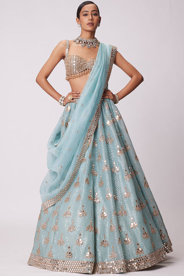 Powder Blue Organza Sequin Lehenga Set