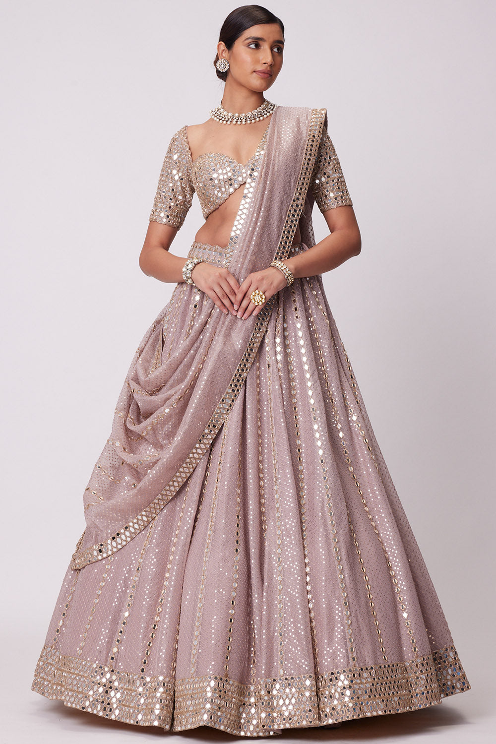 Ash Pink Sequin Lehenga Set