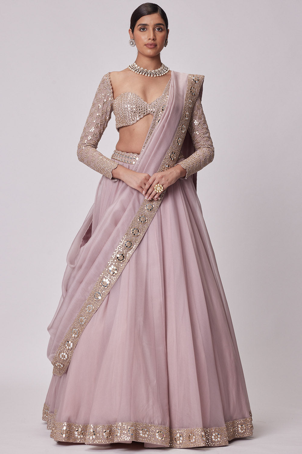 Ash Pink Organza Lehenga Set