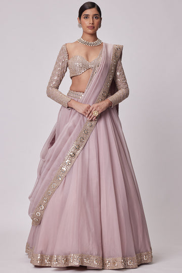 Ash Pink Organza Lehenga Set