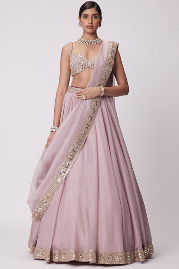 Ash Pink Mirror Embroidered Lehenga Set