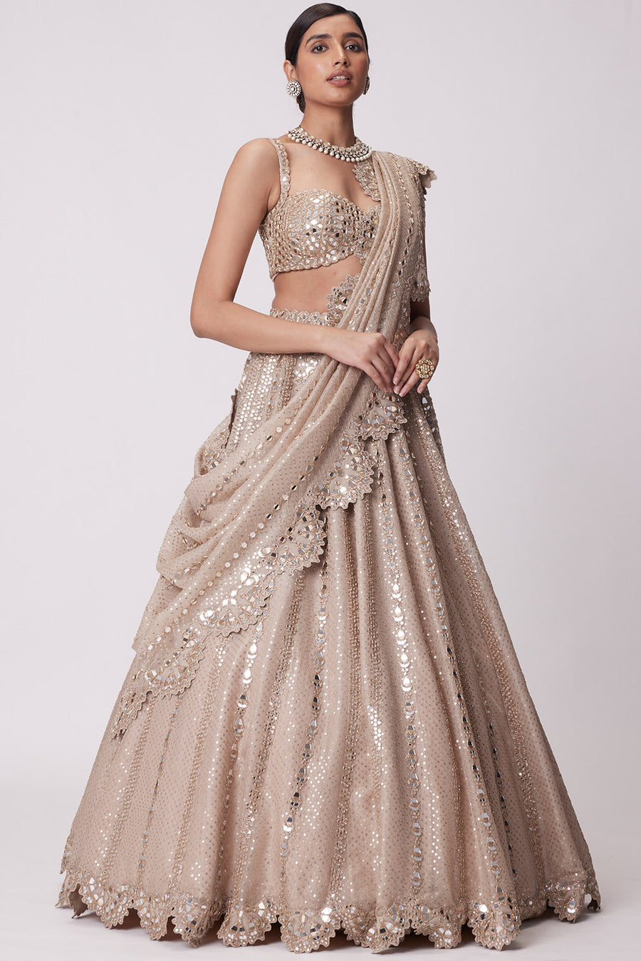 Light Beige Sequin Lehenga Set