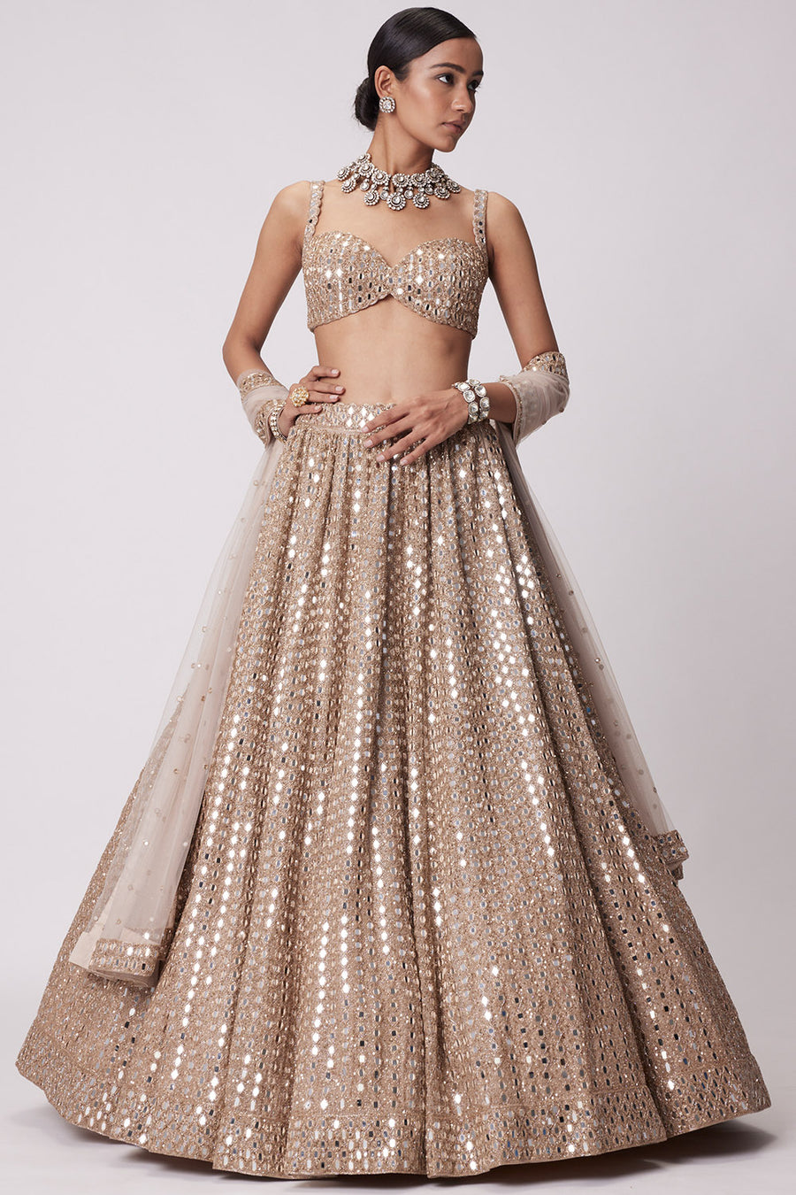 Light Beige Hand Embroidered Lehenga Set