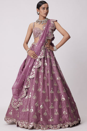 Mud Mauve Sequin Embroidered Lehenga Set