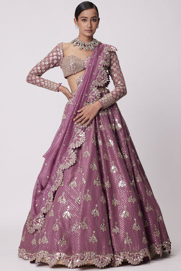 Mud Mauve Sequin and Flower Lehenga Set