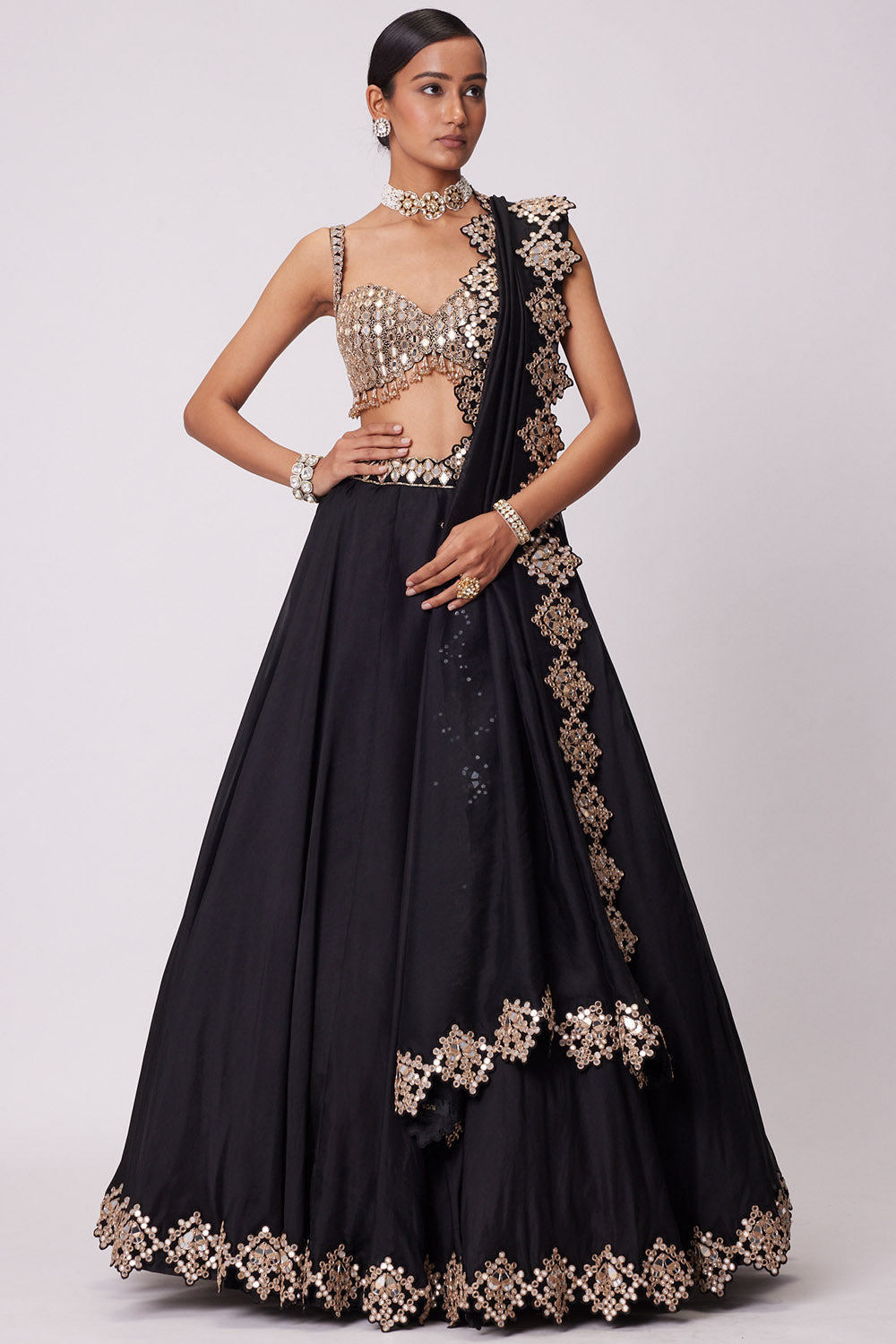 Black Organza Lehenga Set