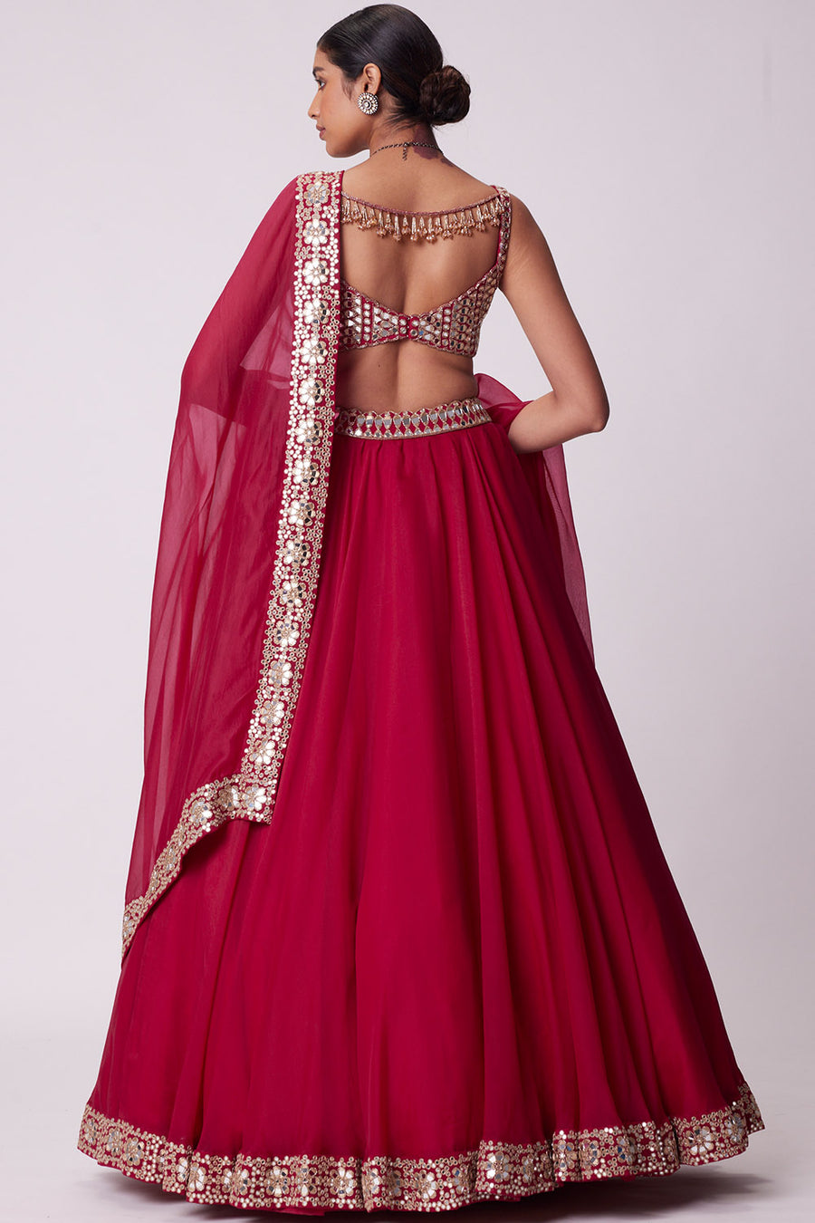 Crimson Red Organza Lehenga Set