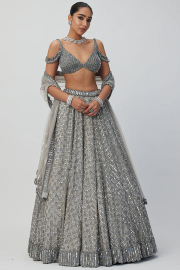 Crystal Grey Sequins Lehenga Set