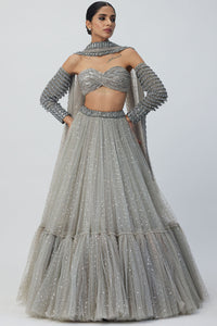 Crystal Grey Tulle Lehenga Set