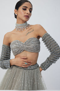 Crystal Grey Tulle Lehenga Set