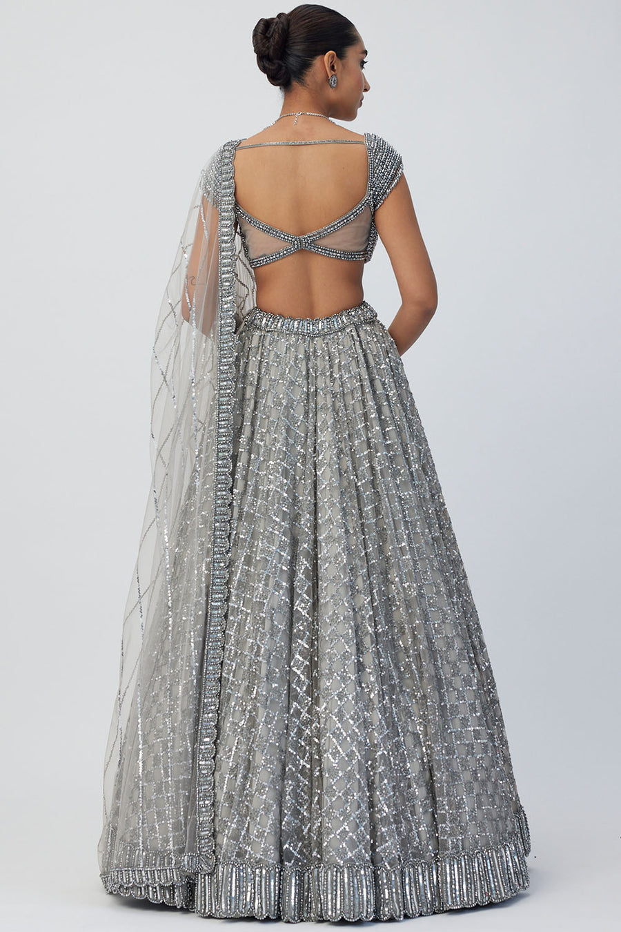 Crystal Grey Sequins Lehenga Set