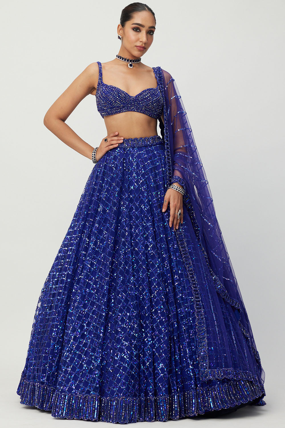 Cocktail Blue Sequins Lehenga Set