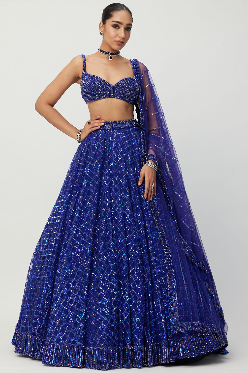 Cocktail Blue Sequins Lehenga Set