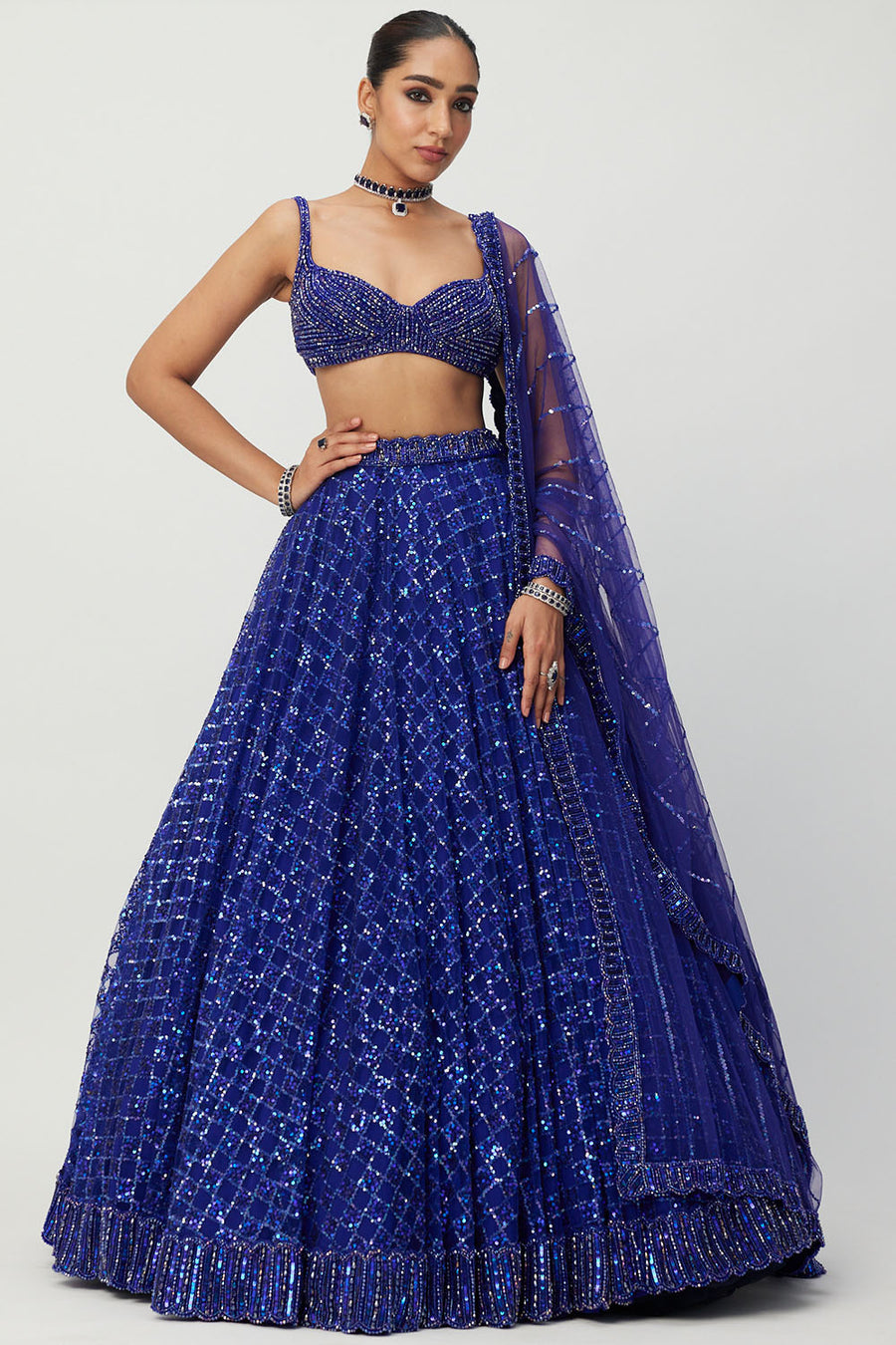 Cocktail Blue Sequins Lehenga Set