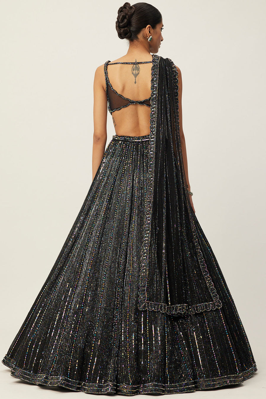 Black Linear Embroidered Lehenga Set