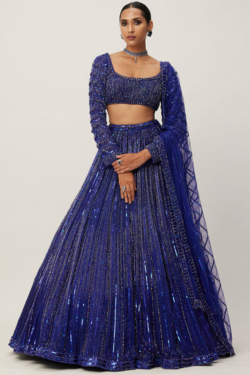 Cocktail Blue Linear Embroidered Lehenga Set